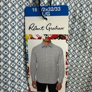 Robert Graham Blue and White Geometric Dress Shirt